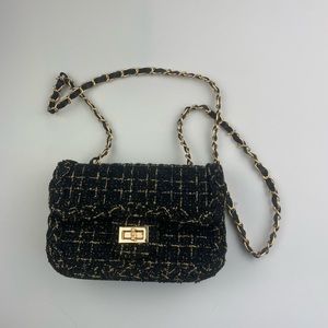 Nove Black Metallic Tweed Flap Crossbody Bag